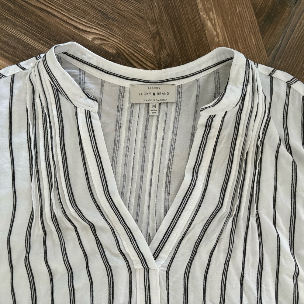 Lucky Brand Black and White Striped Top Medium